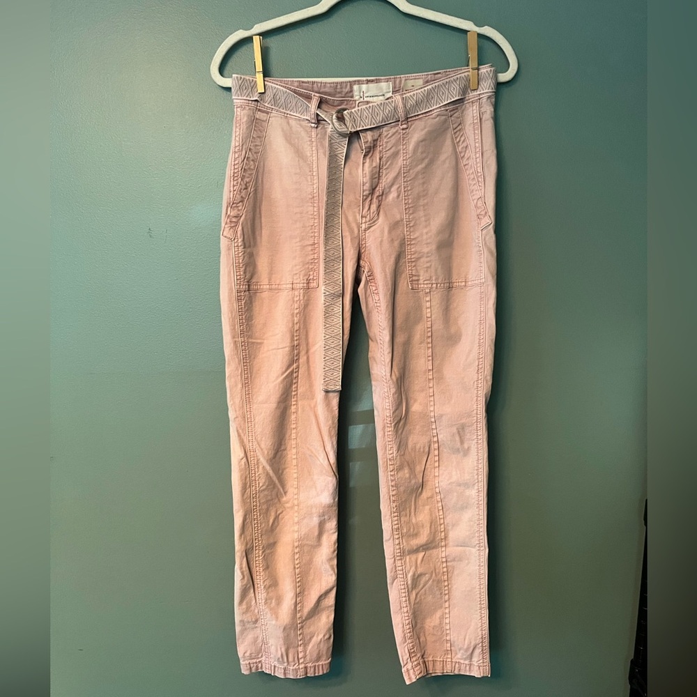 Anthropologie Light Pink Wanderer Cropped Pants with Belt